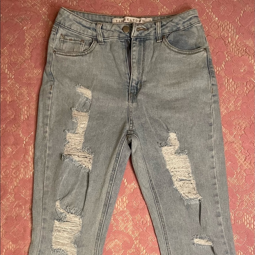 Tinseltown Light Wash Ripped High Rise Jeans